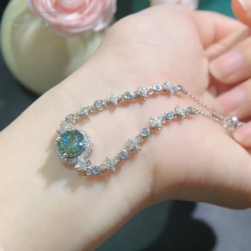 Zilveren 925 Originele 2 Karaat Briljant Geslepen Diamant Test Langs Groene Moissanite Armband Voor Vrouwen Edelsteen Ketting Fijne Sieraden