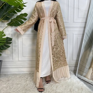 1711# New Style Long Sleeve <b>Kaftan</b> Muslim Front Open Kimono Modern Sequins Abaya for Evening Prom - Product Image 4