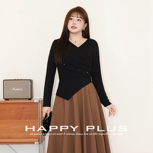 เสื้อถักแขนยาวผู้หญิงรันฉี ทรงเอซิมเมตริก สีพื้น คอวี กระชับเอว สไตล์เรโทร สีแดงคลาสสิก สีดำ ไซส์พลัส - Product Image 2