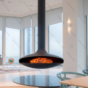 Caminetto Decorativo Elettrico Sospeso a Soffitto in Acciaio al Carbonio CRUISE, Effetto Legna che Brucia - Product Image 1