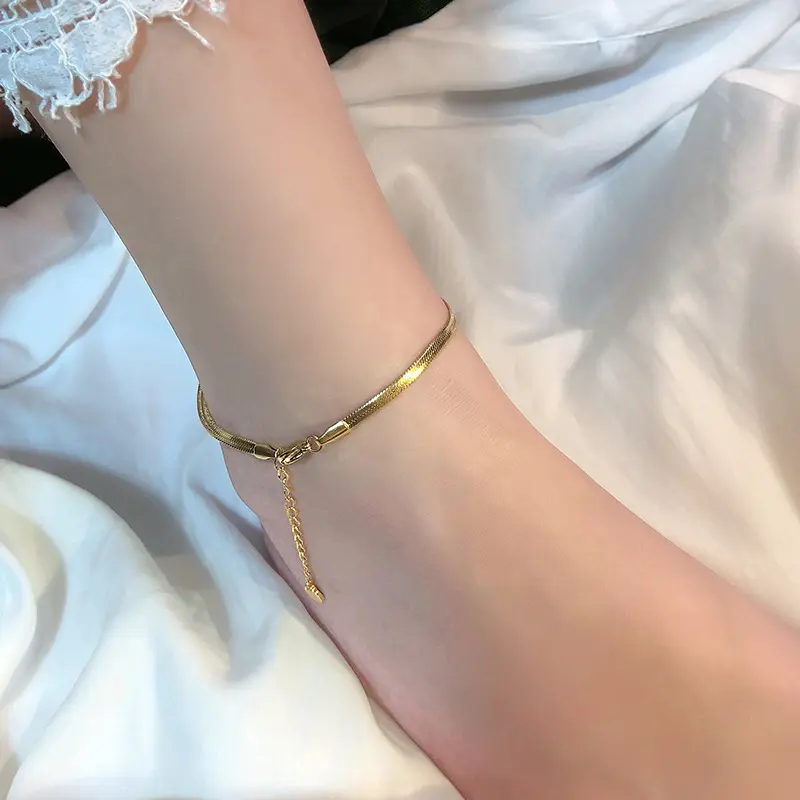 Summer Boho Jewelry 18K Gold Plated Stainless Steel Women Miami Snake Link Foot Chain Bracelet Anklet