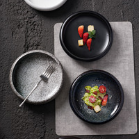 Assiettes en céramique créatives à effet de four, rondes et peu profondes, pour service, riz, barbecue et steak, pour la maison et les restaurants