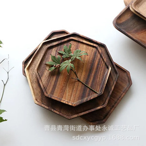 Octagonal Wooden <b>Tray</b> <b>Large</b> Small Set For Tea Coffee Fruit Serving Hotel Use Solid Color Natural Wood Design - Product Image 3