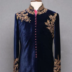Diseño clásico indio y Pakistán hombres Sherwani lana/seda de talla grande transpirable a prueba de viento pantalones de un solo pecho traje - Product Image 5