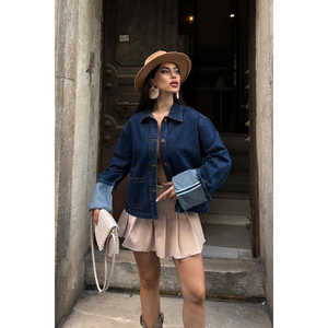 Chaqueta Vaquera con Detalle de Mangas Plegables en Color Contrastante, 100% Algodón, Abrigo para Mujer - Product Image 1