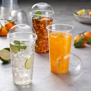 Gobelets en plastique jetables écologiques personnalisés de 16 oz avec couvercles en dôme pour jus, café, bière et plus – Transparents/Clairs avec logo personnalisé - Product Image 5