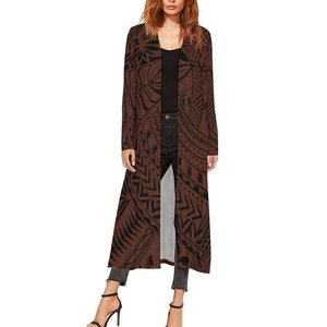 New Factory Wholesale Price Custom <strong>Plus</strong> <strong>Size</strong> Long Sleeve <strong>Trench</strong> <strong>Coats</strong> Tonga Polynesian Print Ladies Open Front Kimono Cardigan - Product Image 1