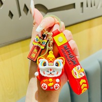 Porte-clés enfant Danse du Lion de haute qualité, style chinois Kawaii, en caoutchouc écologique