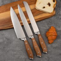 Ensemble de 11 couteaux à steak en acier inoxydable avec manche en bois, couteaux de table tranchants, ensemble de couverts de restaurant, ensemble de cuisine