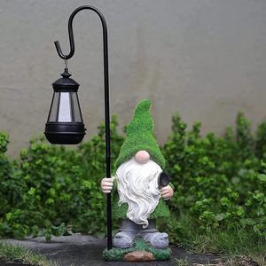 Decoración de jardín LED patio arte escultura Patio césped ornamento verde flocado Solar jardín Gnomo estatua - Product Image 1