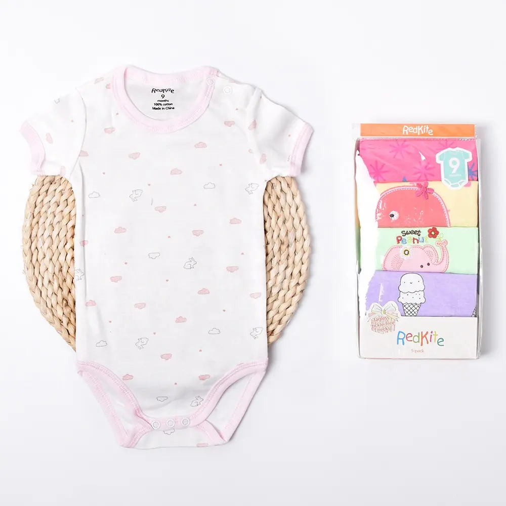 Fabricante proveedor 100% algodón ropa de bebé de manga corta de diseño mixto al por mayor mameluco bebé conjunto