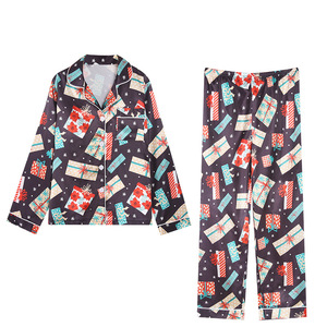 Set Pigiama Casual a Maniche Lunghe per Donna, Morbido Completo in Poliestere Simil-Seta a Due Pezzi con Stampa, Adatto per Età 8+ - Product Image 5