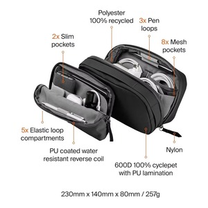 Organizzatori Elettronici 2-in-1 in Poliestere Impermeabile per Accessori Elettronici, Power Bank Portatili, Cavi di Ricarica con Cerniera - Product Image 1