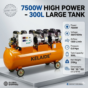 Compresseur d'air fixe silencieux sans huile Clyde 1505-300 7500W 10HP à vis, refroidi par air, 300L 0.8MPa 1300L/min 380V/50Hz - Product Image 2