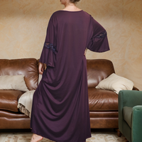 Grande taille sexy feuille de lotus dentelle maison vêtements confortable col carré manches courtes violet chemise de nuit robe robe