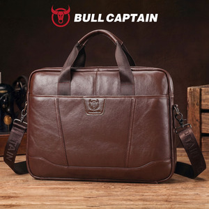Sac pour ordinateur portable BULLCAPTAIN 15 pouces en cuir de vache véritable, style classique rétro, pour le travail et les affaires, logo personnalisé, haute qualité, portable, OEM, ODM - Product Image 1