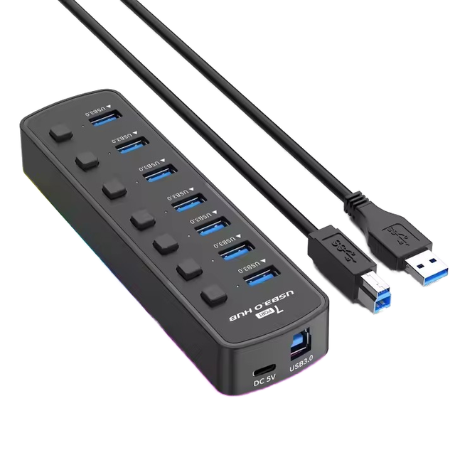 Type C 3.0 & 2.0 USB Hub with 7 1 Charging Adapter Card Reader 7 Port Expander 5Gbps Data Transfer Power Charging PC Expander