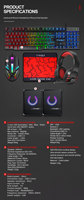 Ensemble de jeu lumineux cinq pièces TF850 (clavier, souris, casque et haut-parleur), disponible en arabe, espagnol et russe