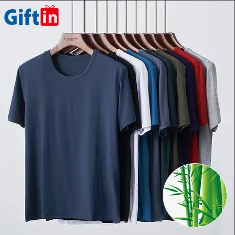Oem Zomer Bamboevezel Katoenen Custom Unisex Blank T-Shirt Eco-Vriendelijk Ademend Gladde Heren T-Shirts Met Ronde Hals