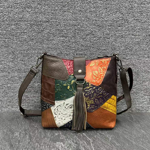 Borsa moderna da donna in vera pelle colorata con motivo geometrico Patchwork con cerniera per borse <span class=keywords><strong>Messenger</strong></span> Vintage alla moda - Product Image 1
