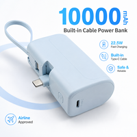 Batterie externe portable 10000 mAh avec câble Type-C rétractable intégré, finition galvanisée, compacte et portable, approuvée par les compagnies aériennes