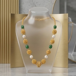 Collar Mala Antiguo de Plata 925 con Piedra Verde y Perlas, Cadena Larga Étnica Tradicional para Mujer - Product Image 2