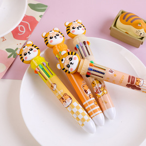 Pena 3D Harimau Kawaii Pena Bolpoin Sepuluh Warna Pena Stabilo Ujung Kartun Tipe Tekan Pena Coretan Pelajar Hadiah - Product Image 4