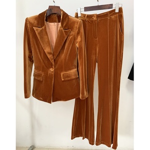 أنيقة السيدات مكتب المخملية دعوى طويلة الأكمام السترات وسروال <span class=keywords><strong>2</strong></span> قطعة مجموعة - Product Image 1