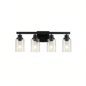 Modern Black 4-<b>Light</b> Bathroom Vanity <b>Light</b> Fixture Clear Glass Shades Wall Mount Mirror Lamp Warm White Incandescent 24 Inch - Product Image 1