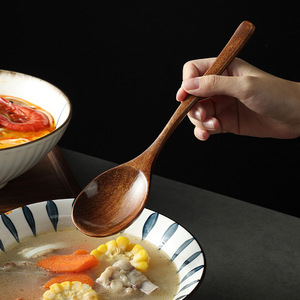 Wooden <b>Spoon</b> Long Handle Large Size Rustic Style For Serving Dessert Rice Noodle Party Use Solid Color - Product Image 3