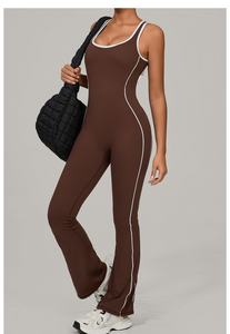 Sexy a vita alta traspirante blu senza schienale tinta unita elasticizzata a vita intera in Spandex/Nylon da donna tuta Yoga un pezzo sportivo - Product Image 5