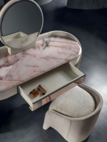Coiffeuse moderne minimaliste en bois de pin et marbre avec miroir sur pied et rangement pour bijoux pour chambre à coucher