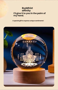Boule <span class=keywords><strong>de</strong></span> cristal 3D sculptée à l'intérieur, lampe <span class=keywords><strong>de</strong></span> nuit avec base en bois massif, Guanyin Bodhisattva, dieu indien, ornements bouddhistes, cadeaux - Product Image 5