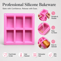 6-teilige quadratische Silikon-Kuchenform, lebensmittelecht, rechteckig, antihaftbeschichtet, BPA-frei, Backform für Brot und Kuchen