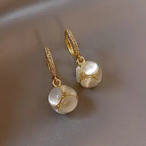 Wholesale Round Opal Crystal CZ Hoop Drop Earrings Joint White Opal Ball Dangle Earrings for Women
