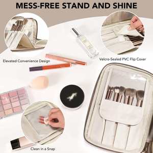 Bolsa de Maquillaje Portátil de Viaje para Mujeres y Niñas con Compartimento para Brochas, Bolsa de Cosméticos Vertical, Bolsa de Aseo - Product Image 2
