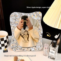 Miroir de Maquillage de Bureau Instagram pour Étudiants, Dortoir, Princesse, Effet Ondulé, Support Pliable, Cadre en Plastique Simple, Portable, Zhejiang