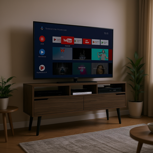 Soporte para TV Bull Brand, acabado en nogal oscuro, 50-54 pulgadas, tres estantes abiertos, dos cajones, diseño moderno de mediados de siglo - Product Image 2