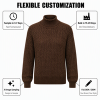 Pull-over en maille texturée marron foncé à col montant et manches longues pour femme, couleur unie, vente en gros OEM ODM