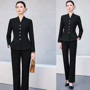 Women's Professional Suit <b>Set</b> Black Full Sleeve Anti-Wrinkle <b>Office</b> Lady Work Uniform Commuting To Work - Product Image 1
