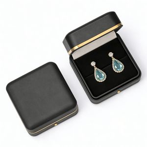 Boîte à boucles d'oreilles de luxe avec couvercle rabattable en cuir PU, insert en microfibre, gaufrage, logo personnalisé, emballage de bijoux OEM - Product Image 5