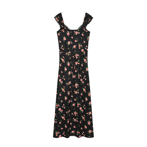Vestidos Midi de Verano Boho Casual Vintage con Estampado Floral y Cuello en V para Mujer, Personalizados 2026, con Ribete de Encaje, OEM/ODM por Fábrica China - Product Image 1