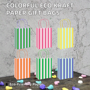Bolsas de Regalo de Papel Kraft Hechas a Mano, Ecológicas, Biodegradables, Coloridas y de Lujo, con Asas, Bolsas de Dulces con Rayas en Forma de Abanico, para Fiestas y Regalos - Product Image 2