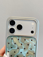 Coque personnalisable tendance motif vague verte et étoiles pour iPhone 18 17 Pro Max, en résine avec bord argenté, antichoc et couverture intégrale