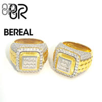 Hip Hop VVS Moissanite anillo de diamante cuadrado grueso 925 plata esterlina chapado en oro banda de dedo anillo de joyería fina para hombres