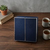 Boîte Cadeau de Luxe Écologique Bleu Profond et Argenté pour Thé, Emballage Rigide à Double Porte avec Insert en Velours pour Service à Thé Premium
