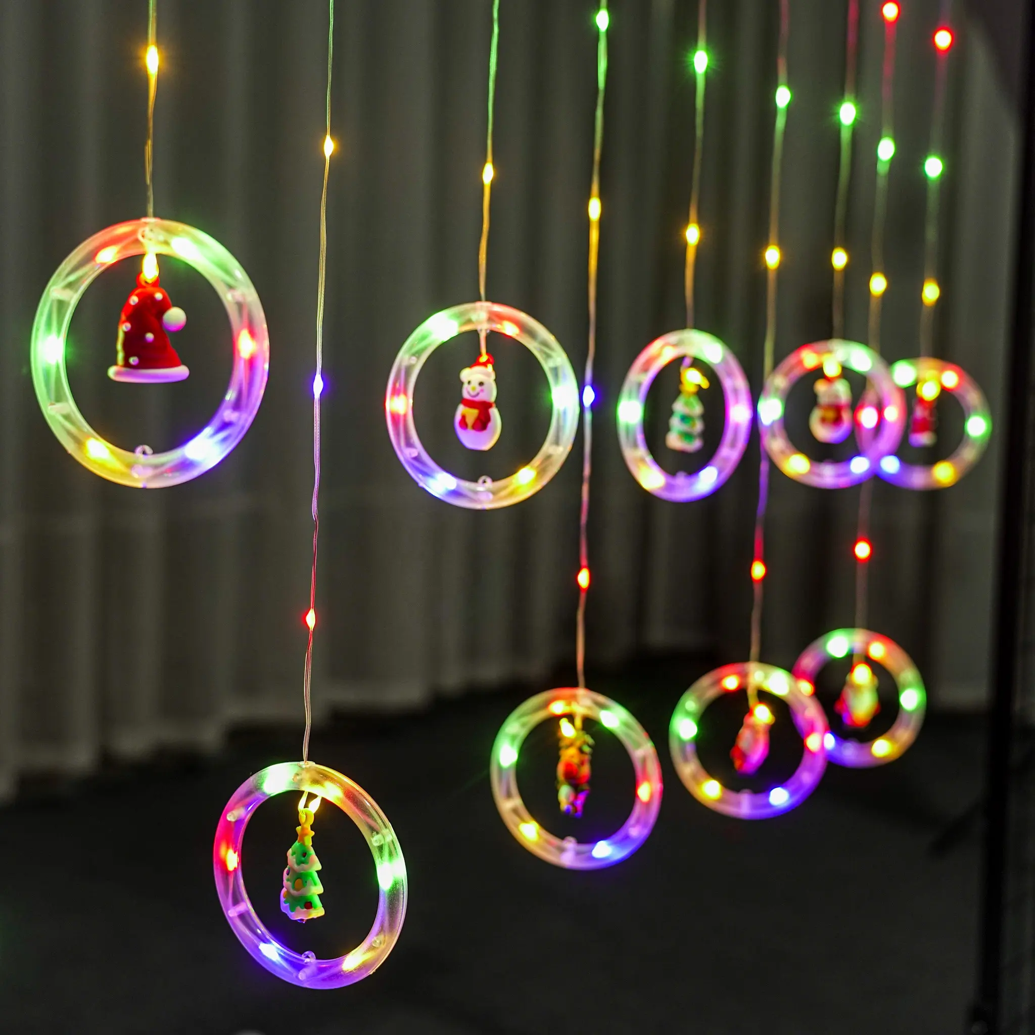 Window Curtain Christmas Ring Lights with Ornament Toy LED Indoor Outdoor 9.8ft Xmas for Tree Home Garden Decorations