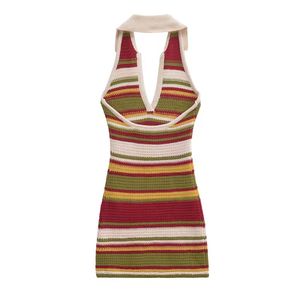 Women's Summer Sexy Sleeveless Neck Baring <b>Backpack</b> Striped Buttocks Bodycon Dresses - Product Image 2