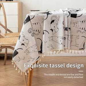 Skline Cat Tassel <b>Tablecloth</b> <b>Rectangle</b> Cotton Linen Printed Cartoon Home Decorative <b>Tablecloth</b> For Coffee Table - Product Image 2