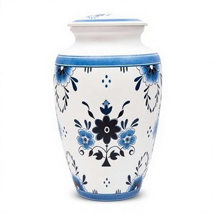 Magnifiques urnes funéraires blanches à fleurs pour cendres humaines, ensemble d'urnes funéraires de grande taille pour cendres d'adultes, urne décorative à fleurs bleues - Product Image 1